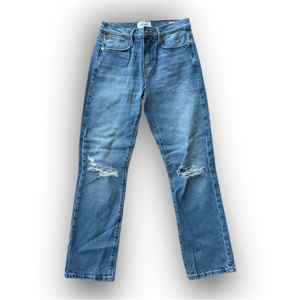 Frame Le High Straight Distressed Jeans